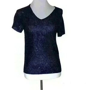 Philosophy navy sequined short sleeve v neck petite medium